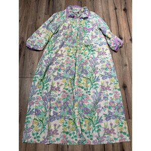 Vintage Models Coat Floral Nightgown Robe Size M 55% Cotton 45% Polyester White